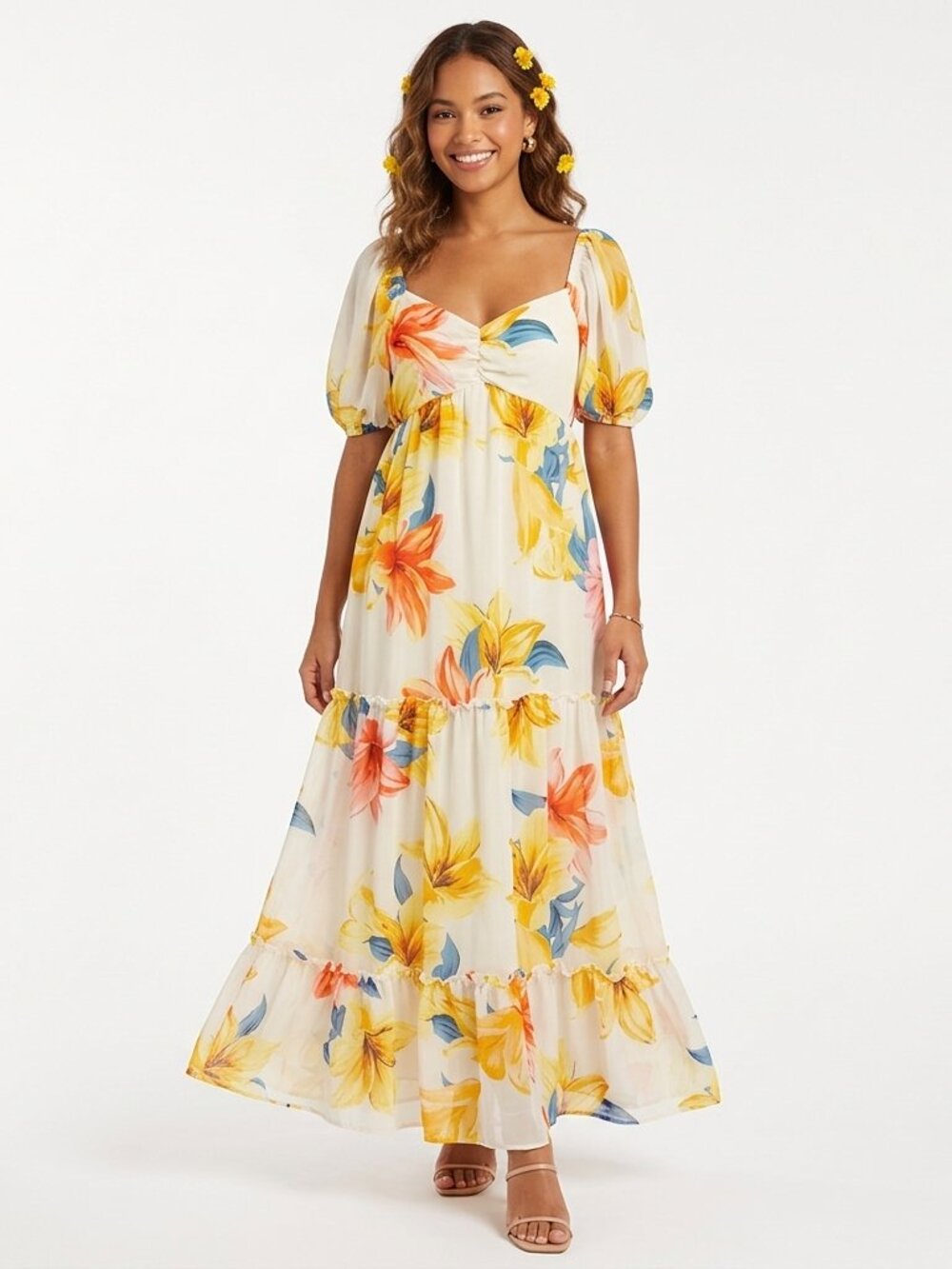 Kate Lily Floral Pull On Tiered Empire Waist Maxi Dress NEW- Sz. 12